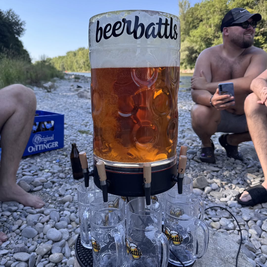 beerbattls during a live test at the Lech near Augsburg