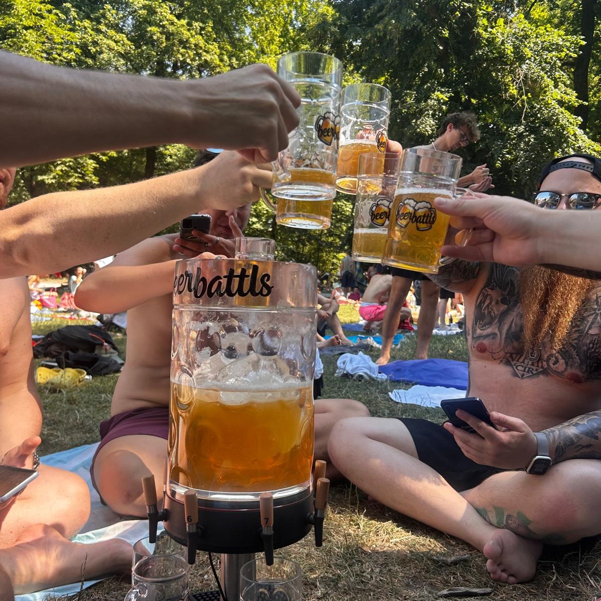 beerbattls during a live test in the English Garden in Munich